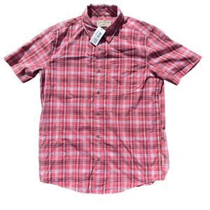 ExOfficio Keats Shirt Short Sleeves Button Up Plaid Spiced Coral Mens Medium NEW